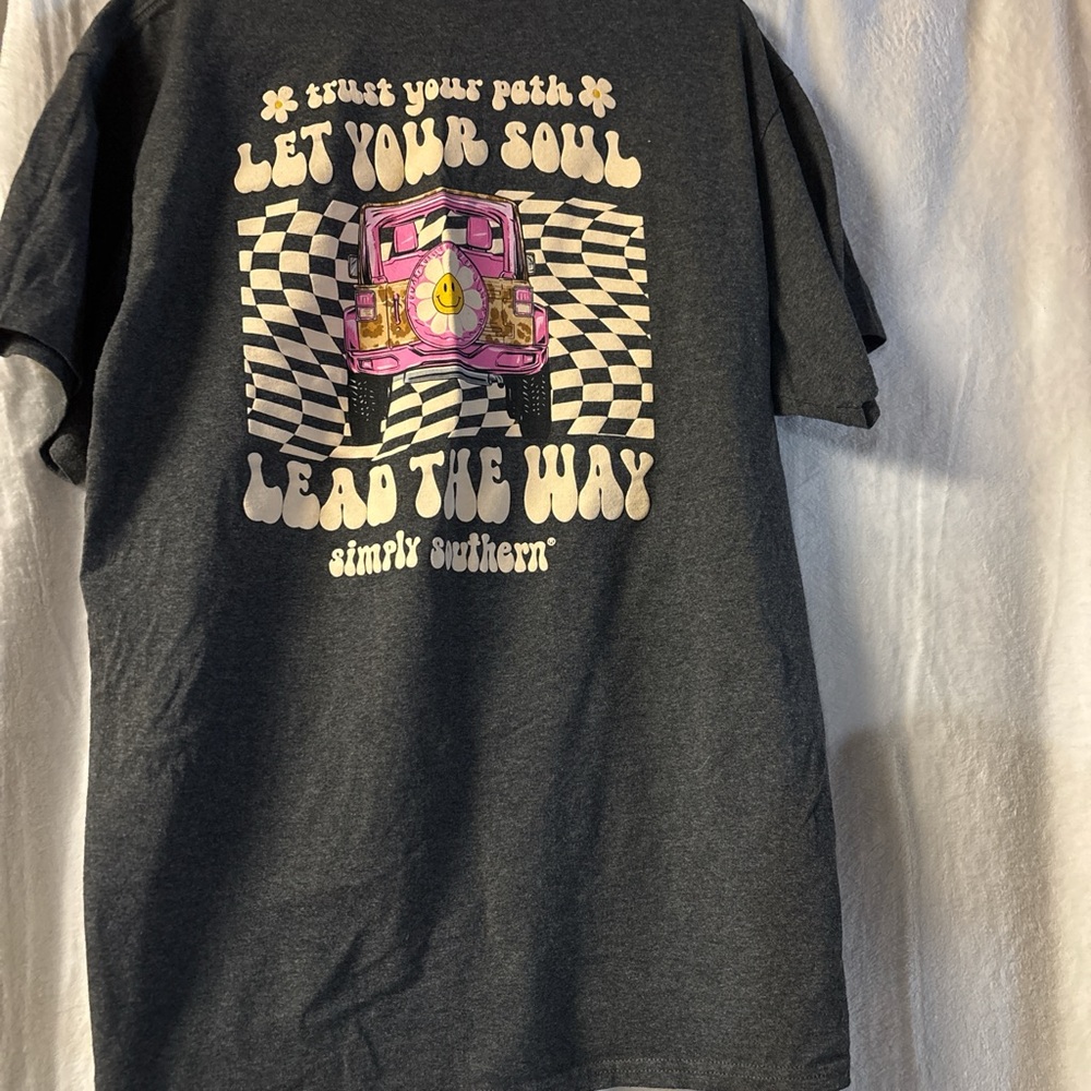 Simply Southern Charcoal Tee with Pink and White Design